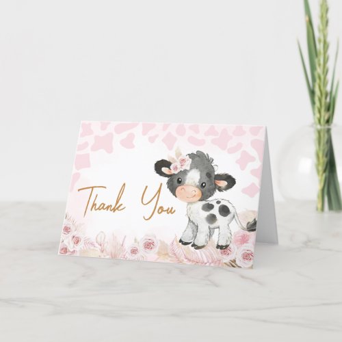 Pink Holy Cow Baby Shower  Thank You Card