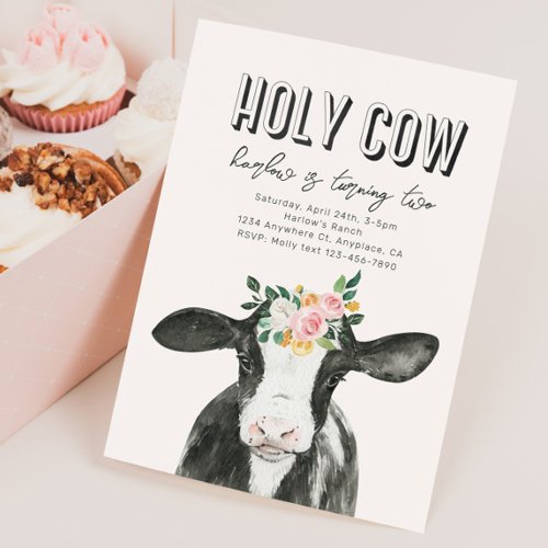 Pink Holy Cow Birthday Invitation  Cow Invitation