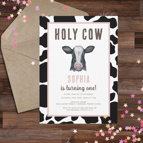 Pink Holy Cow I'm One Birthday