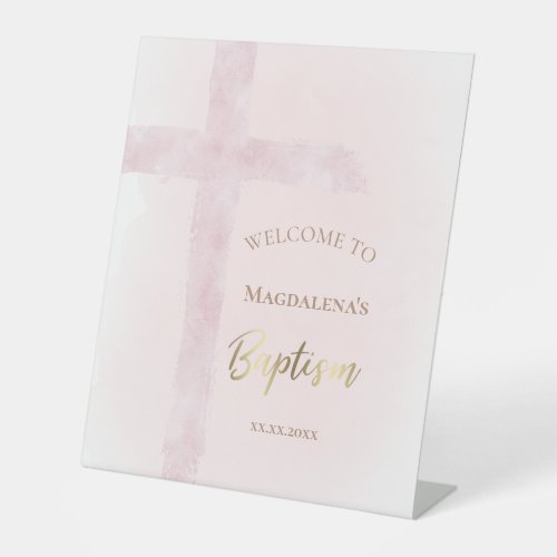 pink Holy Cross Catholic Baptism welcome sign