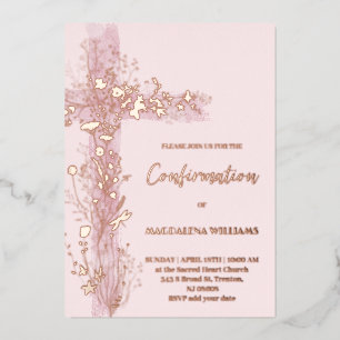 pink Holy cross Confirmation Foil Invitation