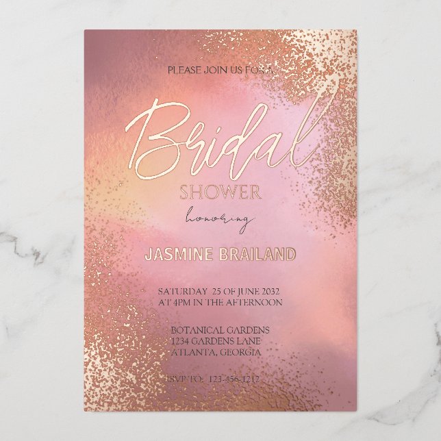 Pink Hombre Cosmic Wash Bridal Shower Sparkle  Foil Invitation (Front)