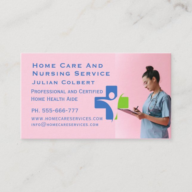 Pink Home Care And Nursing Service Business Card (Front)