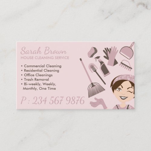 Pink Home Janitorial Gloved Apron Maid Business Card