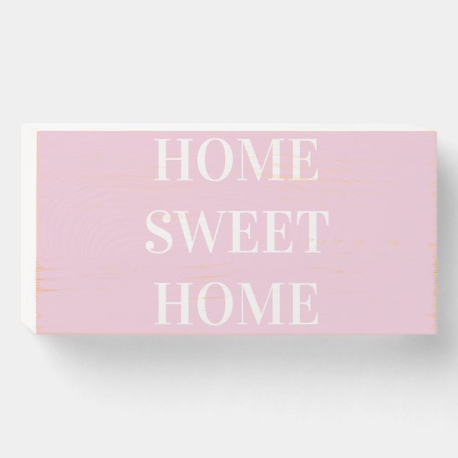 Pink Home Sweet Home Wooden Wall Art  Box Sign (Front Horizontal)