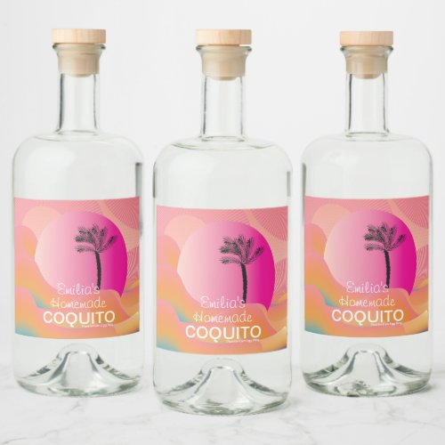 Pink Homemade Coquito Recipe Business Branding Liquor Bottle Label
