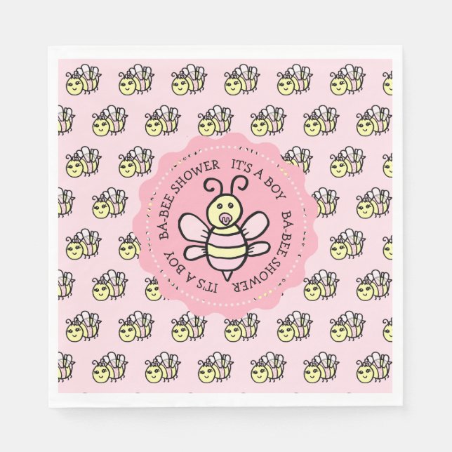 Pink Honey Bee Girl's Baby Shower Napkins (Front)
