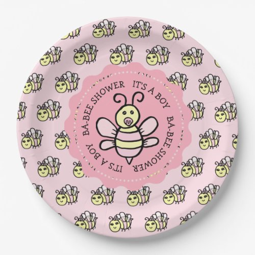 Pink Honey Bee Girls Baby Shower Paper Plates