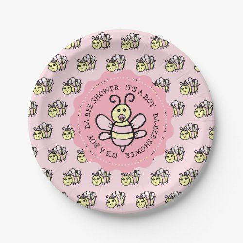 Pink Honey Bee Girls Baby Shower Paper Plates