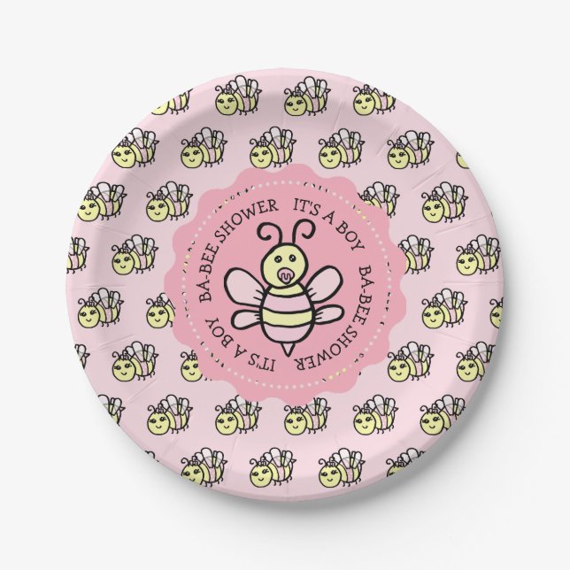 Pink Honey Bee Girl's Baby Shower Paper Plates (Front)