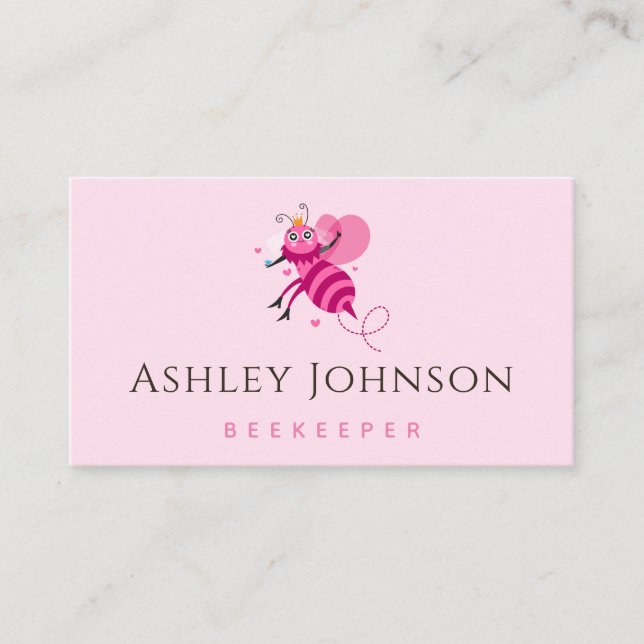 Pink Honey Bee Princess Beekeeper Apiary Girly Business Card (Front)