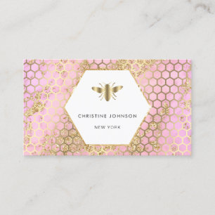 pink honeycomb and hexagon bee logo business card