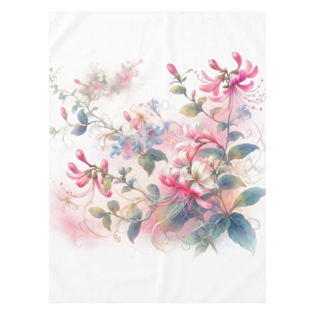 Pink Honeysuckles Watercolor Tablecloth (Front)