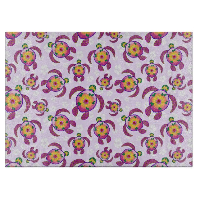Pink Honu Turtles Hibiscus Flowers Cutting Board (Front)