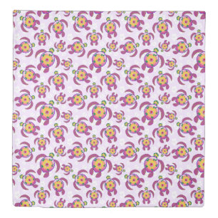 Pink Honu Turtles Hibiscus Flowers Duvet Cover