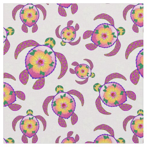 Pink Honu Turtles Hibiscus Flowers Fabric