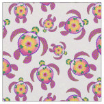 Pink Honu Turtles Hibiscus Flowers Fabric