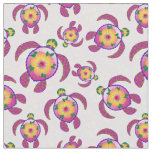 Pink Honu Turtles Hibiscus Flowers Fabric