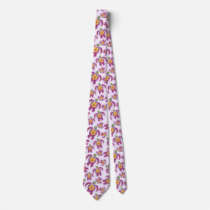 Pink Honu Turtles Hibiscus Flowers Neck Tie