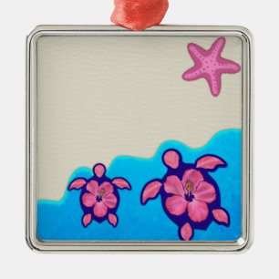 Pink Honu Turtles Metal Ornament