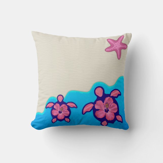 Pink Honu Turtles Throw Pillow (Front)