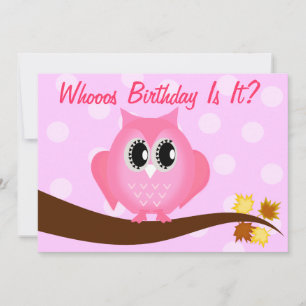 Pink Hoot Owl Birthday Party Invitation