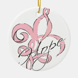 Pink Hope Fleur De Lis Round Ornament