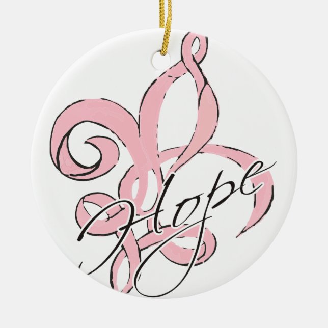 Pink Hope Fleur De Lis Round Ornament (Front)