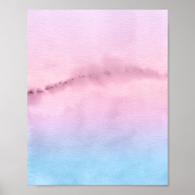Pink Horizon Abstract Watercolor Landscape Art Poster (Front)