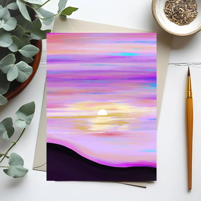 Pink Horizons | Watercolor Sunset Painted Postcard (Creator Uploaded)