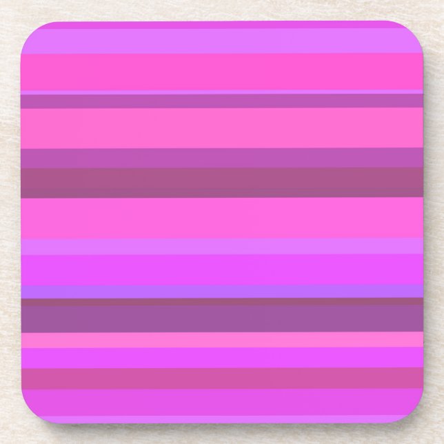 Pink horizontal stripes beverage coaster (Front)