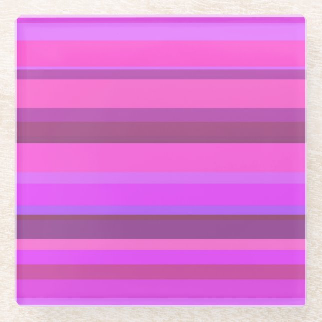 Pink horizontal stripes glass coaster (Front)