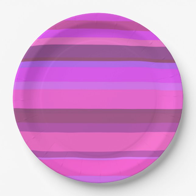 Pink horizontal stripes paper plates (Front)