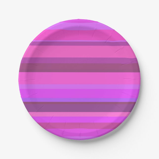 Pink horizontal stripes paper plates (Front)