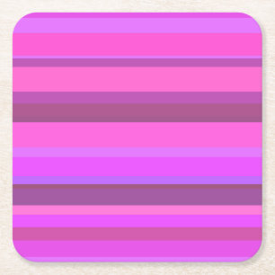 Pink horizontal stripes square paper coaster