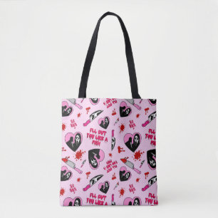 Pink Horror Slasher Pattern Spooky Valentine Kni Tote Bag