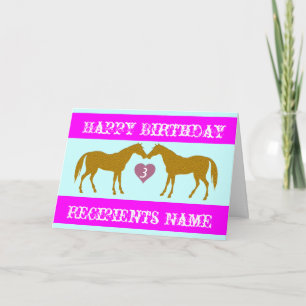 Pink Horse Age Birthday Card - Horse Age Card 3