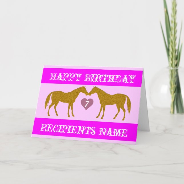Pink Horse Age Birthday Card - Horse Age Card 7 (Front)