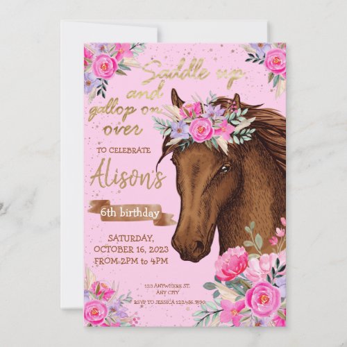 Pink Horse Birthday Party Cowgirl Invitation