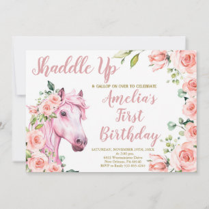 Pink Horse Birthday Party, Girl Birthday Invitation