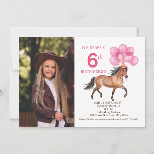 Pink Horse birthday Photo invitation
