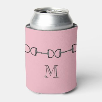 Pink Horse Bit Monogram Can Cooler by PaintingPony at Zazzle