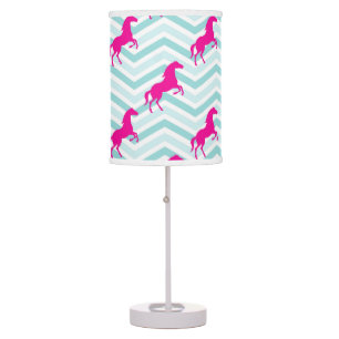Pink Horse, Equestrian, Teal Green Blue Table Lamp