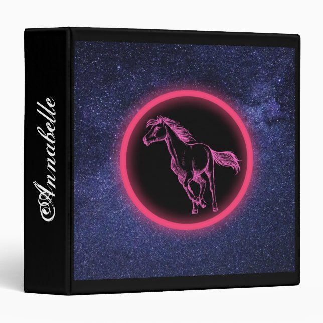 Pink Horse Galaxy 3 Ring Binder (Front/Spine)