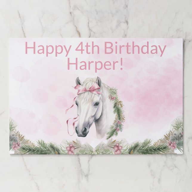 Pink Horse Girl Birthday Party Paper Placemat (Front)