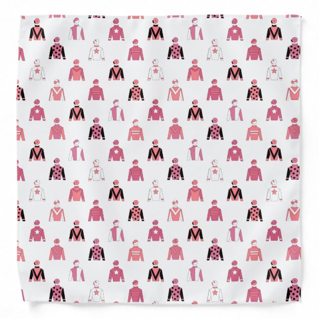Pink Horse Jockey Silks Pattern on White Bandana (Front)