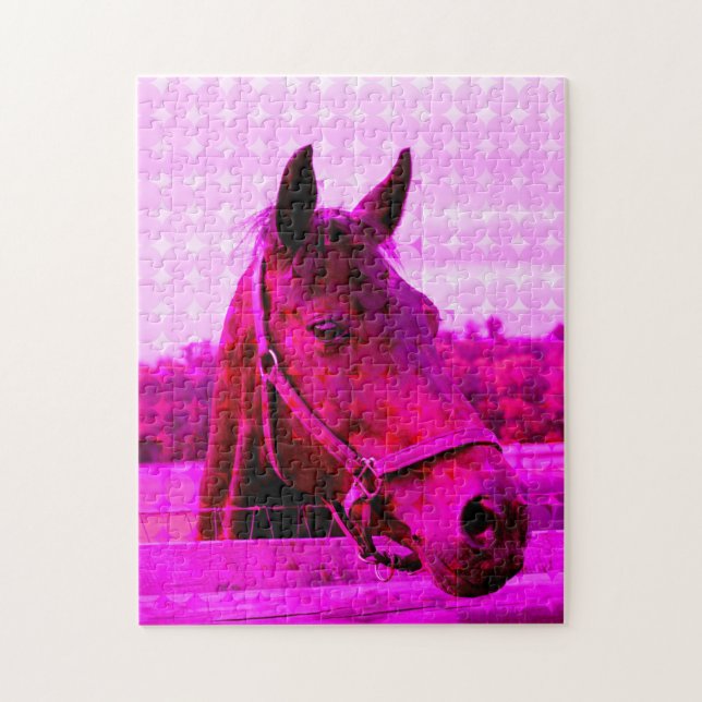 Pink Horse Modern Photo Art Her Sweet Fun Jigsaw Puzzle (Vertical)
