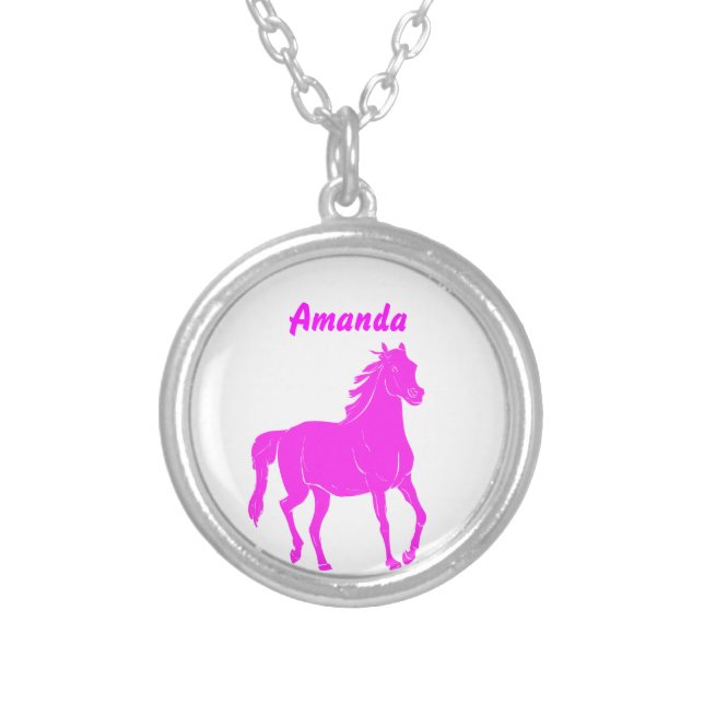 Pink Horse Necklace with Name (Front)