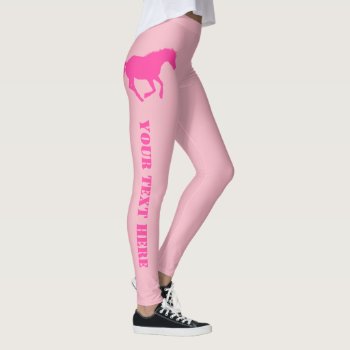 Pink Horse Or Pony Custom Text Leggings by customthreadz at Zazzle