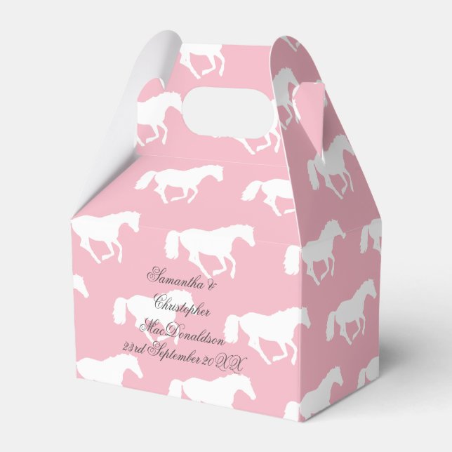 Pink horse or pony equestrian themed wedding favor boxes (Front Side)